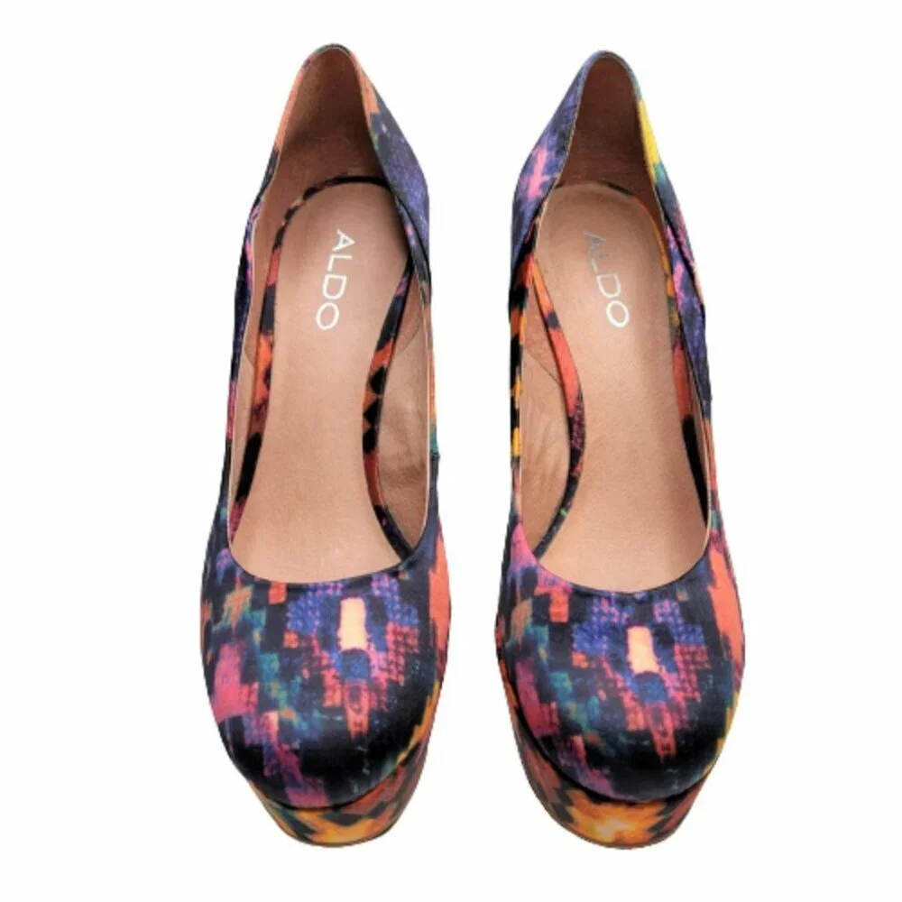 Aldo Hellendoorn Multi Color Tribal Aztec Platform Wedge Heel Shoes Size 6.5